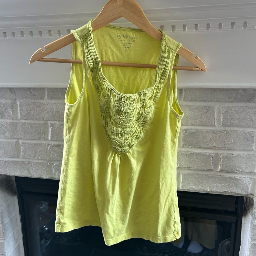 Chico's Lime Green Top tank top embellished size 0 XS shirt